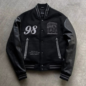 Wholesale Custom Letterman <b>Jackets</b> Men Embroidered Varsity <b>Jacket</b> <b>Leather</b> Sleeves Streetwear College <b>Jackets</b> OEM - Product Image 1