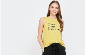 Débardeur jaune sans manches pour femme avec imprimé Quarantined, col rond, en coton tricoté décontracté - Product Image 3