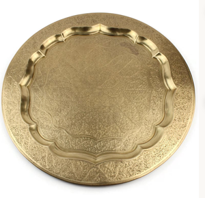 Elegant Gold Decorative Serving <b>Tray</b> <b>Round</b> Metal Plate Wedding Hotel <b>Table</b> Centerpiece Display Platter Home Hotel Decor - Product Image 1