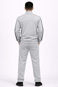 Premium Men’s <b>Light</b> Grey Zip-Up Tracksuit Set, Soft Cotton fleece Blend winter Fabric for Comfort, High-<b>Neck</b> sweatshirt - Product Image 3