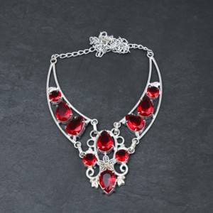 Collier personnalisé fait main en argent sterling avec grenat rouge et perle de culture de culture en forme de poire, 18 pouces, cadeau de luxe pour mariage pour femme - Product Image 4