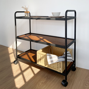 Industrial Design Style <b>Rolling</b> Bar <b>Cart</b> with Storage Shelves Metal Frame for Dining Hotel Kitchen Application - Product Image 4