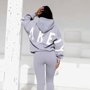 OEM ODM Casual Streetwear Fleece Crop Hoodie with High Waist Yoga Pants Matching Workout <b>Set</b> - Product Image 2