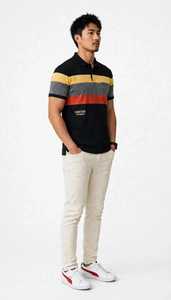 Oneten <b>Men's</b> <b>Black</b> Color Block Striped <b>Polo</b> Shirt Short Sleeve Casual Regular Fit Top - Product Image 4