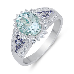 Gourik Oval Cut Natural <b>Aquamarine</b> Tanzanite Gemstone <b>Ring</b> for Women Bridal Wedding <b>Ring</b> for Women Party Gift - Product Image 1
