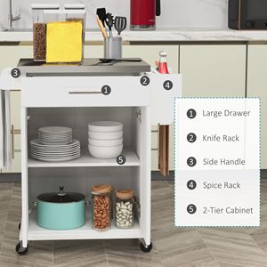 Isola da Cucina Moderna Bianco Crema su Ruote, Carrello da Cucina in Rovere con Cassetto, Portasciugamani in Acciaio Inossidabile, Piano di Lavoro per Sala da Pranzo - Product Image 4