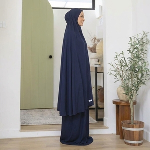 Robe de prière musulmane pour femmes en rayonne bleu marine de qualité supérieure, douce et respirante, hijab mukena, vêtements islamiques en gros, ensemble abaya long - Product Image 2