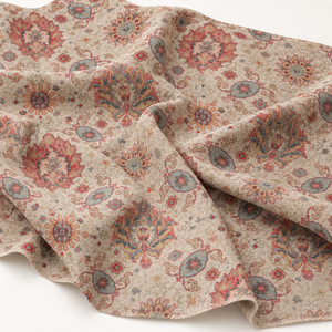 Tissu en coton Flex léger et écologique, imprimé peigné, couleur terre cuite vieillie, couleur avoine, style Caravan Boho, modèle Palmette Signature sur mesure - Product Image 1