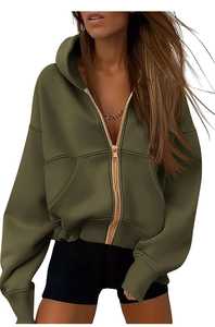 OEM Custom Heavyweight Women <b>Zip</b> Up Hoodie Full <b>Zip</b> Fleece <b>Hooded</b> Sweatshirt Casual Streetwear Kangaroo Pockets - Product Image 2