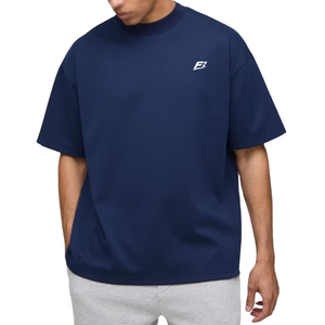 Camisetas Personalizadas Extra Grandes de Corte Cuadrado para Hombre, Color Azul Marino, Algodón Grueso, Manga Corta, Cuello Redondo, Estilo Urbano, Lisas para Impresión o Bordado - Product Image 1