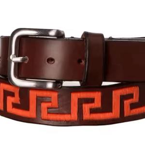 Wholesale Handmade Embroidered Leather Belt Vintage Geometric Pattern Casual Waistband for Men - Product Image 2