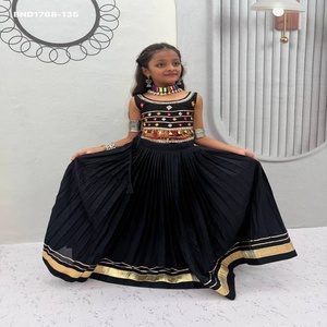 Festival wear Pure Cotton with Lumpi & Ribbon Border Flared <b>Kids</b> Lehenga-Hand <b>Mirror</b> & Ribbon work Blouse Pair Indian Supplier - Product Image 1