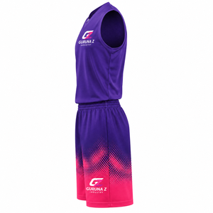 Ensemble de maillot de basketball Gurunaz Industry respirant, dégradé rose, sublimé, sans manches, col en V, tenue de sport pour adultes - Product Image 4