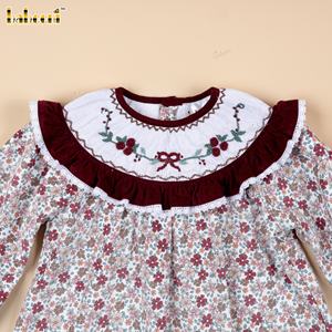 ชุดเดรสเด็กทรงเอลายดอกไม้ ผ้าฝ้าย 100% แต่งสม็อคด้วยมือ เป็นมิตรกับสิ่งแวดล้อม ODM - DR4507 - Product Image 3