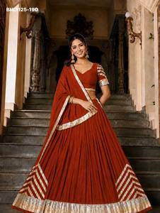 Lehenga de seda romana de alta calidad con patrón de encaje Gota Patti y borde con vuelo completo, conjunto de choli a juego, listo para usar, moda femenina. - Product Image 3