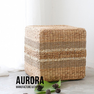 AURORA Handmade Water Hyacinth <b>Cube</b> Ottoman Modern Rustic Design Soft Home Furniture Stool Living Room Decor Apartment School - Product Image 2