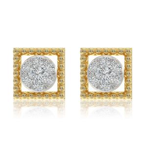 Yellow Gold Lab Grown Diamond Square <b>Halo</b> Cluster Stud <b>Earrings</b> - Product Image 4