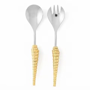 Ensemble de couverts en métal doré à motif feuille, fourchette et cuillère, finition miroir, élégants pour hôtels, fêtes et mariages - Product Image 4