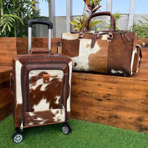 Los más nuevos bolsos de carro de equipaje de cuero de vaca genuino hechos a mano y juegos de bolsas de lona de viaje grandes de cuero de vaca genuino para Unisex - Product Image 4