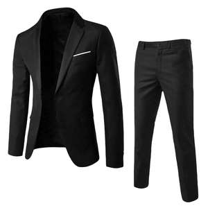 Men's Black British Style Business <b>Suit</b> Single Breasted Notched Collar Anti-Wrinkle Polyester Regular Fit - Product Image 1