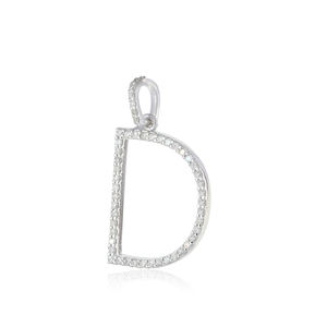 Colgante de Oro Blanco de 14k con Diamantes Naturales Pavé, Hecho a Mano, con Inicial D, Joyería Fina al por Mayor - Product Image 4