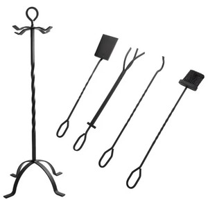 Wholesale Price Cast iron fireplace <b>tool</b> <b>set</b> 5 piece poker tongs shovel Traditional black metal <b>fire</b> <b>tools</b> Log holder - Product Image 6