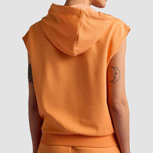 เสื้อกล้ามออกกำลังกายผ้าฝ้ายแห้งเร็วสำหรับผู้หญิง วิ่ง ฟิตเนส เพาะกาย เสื้อฮู้ดแขนกุดลำลอง - Product Image 4