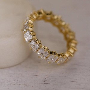 Anillo de Eternidad Completo con Moissanita Auténtica de Corte Asscher, Plata 925 con Baño de Oro Fino, Joyería para Aniversario y Fiestas - Product Image 3