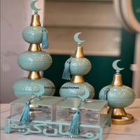 Ensembles de 3 sculptures décoratives en acier inoxydable en forme de minaret de mosquée, finition polie brillante, design fantaisie