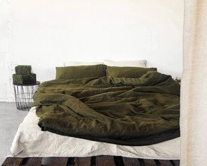 Ensemble de literie en lin de couleur neutre personnalisable, couleur unie, style hôtel de luxe, ensembles de housses de couette - Product Image 1