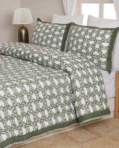 Juego de Cubrecama Acolchado Floral Verde con Ribete Sólido, Ropa de Cama de Algodón Tradicional para Todas las Temporadas - Product Image 1