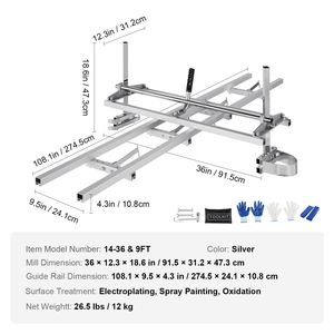Sistema di Guida Portatile per Sega a Catena con Binario in Alluminio da 9 Piedi per Segatronchi da 14-36 Pollici, Componenti per Macchinari per la Lavorazione del Legno - Product Image 6