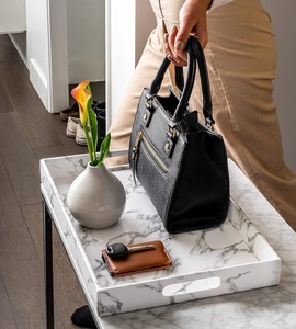 Premium Rectangular Marble Look Serving Tray Cutout Handles Portable Dishwasher Safe for Jewelry Tableware Display Luxury - Product Image 5