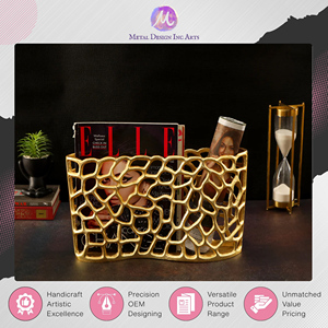 Bulk Distributor Selling Top Notch Quality Aluminum <b>Gold</b> Plated Rectangle Shape Ring Cut Work Sleeping Flower <b>Vase</b> on Sale - Product Image 2