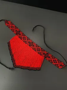 Custom beadwork Ukrainian Beaded Gerdan <b>Necklace</b> Red Black, Boho Fringe Choker, Ethnic <b>Statement</b> Piece WEDDING , ANNIVERSARY, - Product Image 2