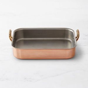 Copper Rectangular Baking <b>Pan</b> with Brass <b>Handles</b> Polished Metal Oven Safe Minimalist Design for Home Use - Product Image 3