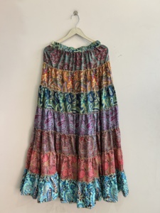 Vintage Gypsy Boho Patchwork Silk Flared Floor-Length <b>Skirt</b> <b>Elastic</b> Waist Handmade Digital Print Eco-Friendly Comfortable - Product Image 6