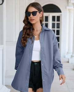 Proveedor de Fábrica: Camisas y Blusas Casuales de Color Sólido para Mujer, Primavera-Verano, con Botones, Bordado y Logotipo Frontal, Tejido de Punto - Product Image 4