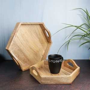 Custom Decorative Coffee Tea <b>Bamboo</b> Wooden Breakfast Food Tray Acacia Wood Serving Tray with Handles - Product Image 4
