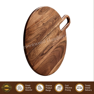 Elegant Design Good Quality Wholesale Natural Wood Finished Color Hotel <b>Kitchen</b> Use Acacia Wood Chopping Board with Handle - Product Image 2