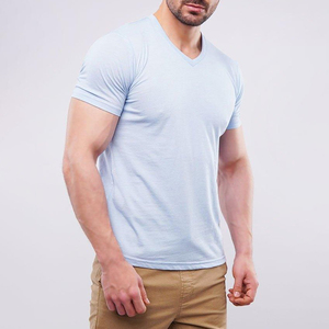 Camisetas deportivas de manga larga con cuello en V para hombre, ajuste holgado, 100% algodón, camisetas de fitness, camisetas con cuello en V personalizadas para hombre - Product Image 2
