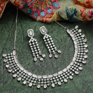 Conjunto de Collar y Pendientes Románticos con Borlas de Cristal Rosa y Diamantes de Imitación para Mujer, Joyería de Boda - Product Image 4