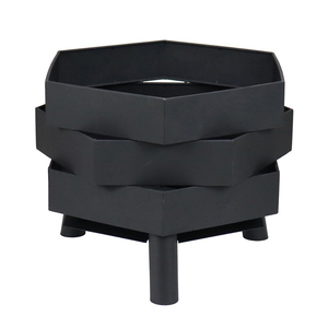 Modern Hexagonal Tiered Outdoor <b>Fire</b> <b>Pit</b> Rust-Resistant Black Powder Coated Steel Wood Burning Brazier For Garden & Patio Decor - Product Image 1