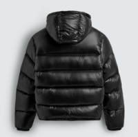 Veste d'hiver décontractée pour homme, noire, à capuche, rembourrée de duvet, coupe-vent, fermeture éclair, longueur courte, coupe régulière