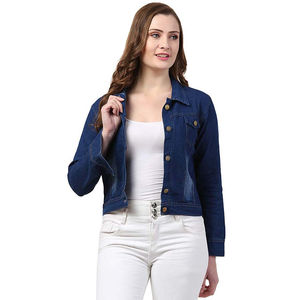 Top Selling Light Blue Color Women Denim Jacket Customize Cotton Fabric <b>Stand</b> Collar with Fur Quick Dry Winter Wear Denim Jacket - Product Image 2