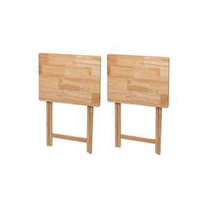 Ensemble de 2 tables pliantes modernes en bois d'hévéa massif, finition naturelle, 19 x 14,5 x 26 pouces - Product Image 5