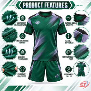 Tenue de football personnalisée pour garçons : Maillot et short Aurora Block, kit d'équipe jeunesse premium, séchage rapide, sublimation, col en V, taille élastique - Product Image 5