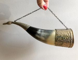 Antique Style Metal Blowing Horn with Chain Vintage Signal Horn <b>Decorative</b> Instrument Handcrafted Style Metal Horn with Chain - Product Image 1