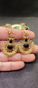 Pendientes de Aro de Latón con Piedra Natural para Mujer |   Pendientes de Ónix Negro con Cuentas y Baño de Oro, Pendientes de Piedras Preciosas Multicolores - Product Image 5
