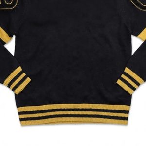 Custom fraternity Men's Black Knitted Sweater Yellow Trim Striped Pullover Embroidery Sleeve <b>Number</b> Autumn Wear - Product Image 3